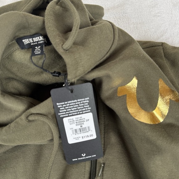 True Religion City Buddha Zip Up Hoodie Men's Medium Kalamata Green New $119 - Picture 4 of 8